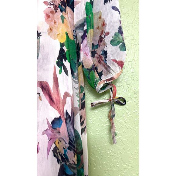 LUXXEL Floral Tropical Vacation Print V Neck Lightweight Flowy Maxi Dress Size M - Picture 7 of 11